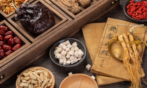 Ginseng and traditional Chinese medicine on the table